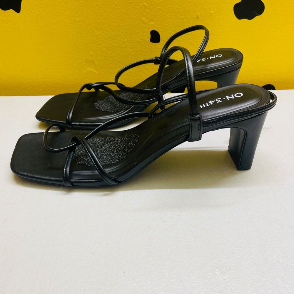 ON 34TH Black Strappy Block Heel Sandals Women's Size 10M Dress Shoes